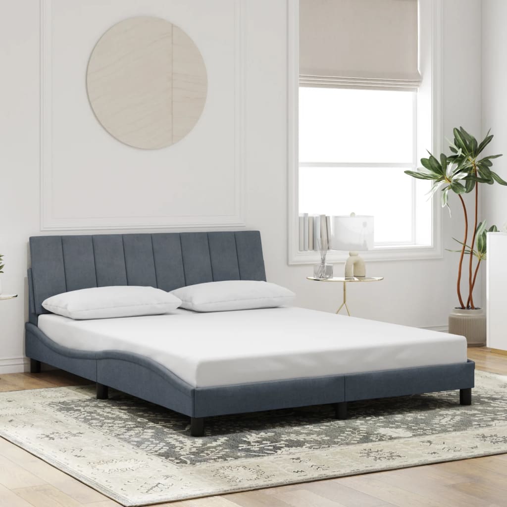 Bed Frame with LED without Mattress "Hanko" Dark Grey 152x203 cm Queen Velvet