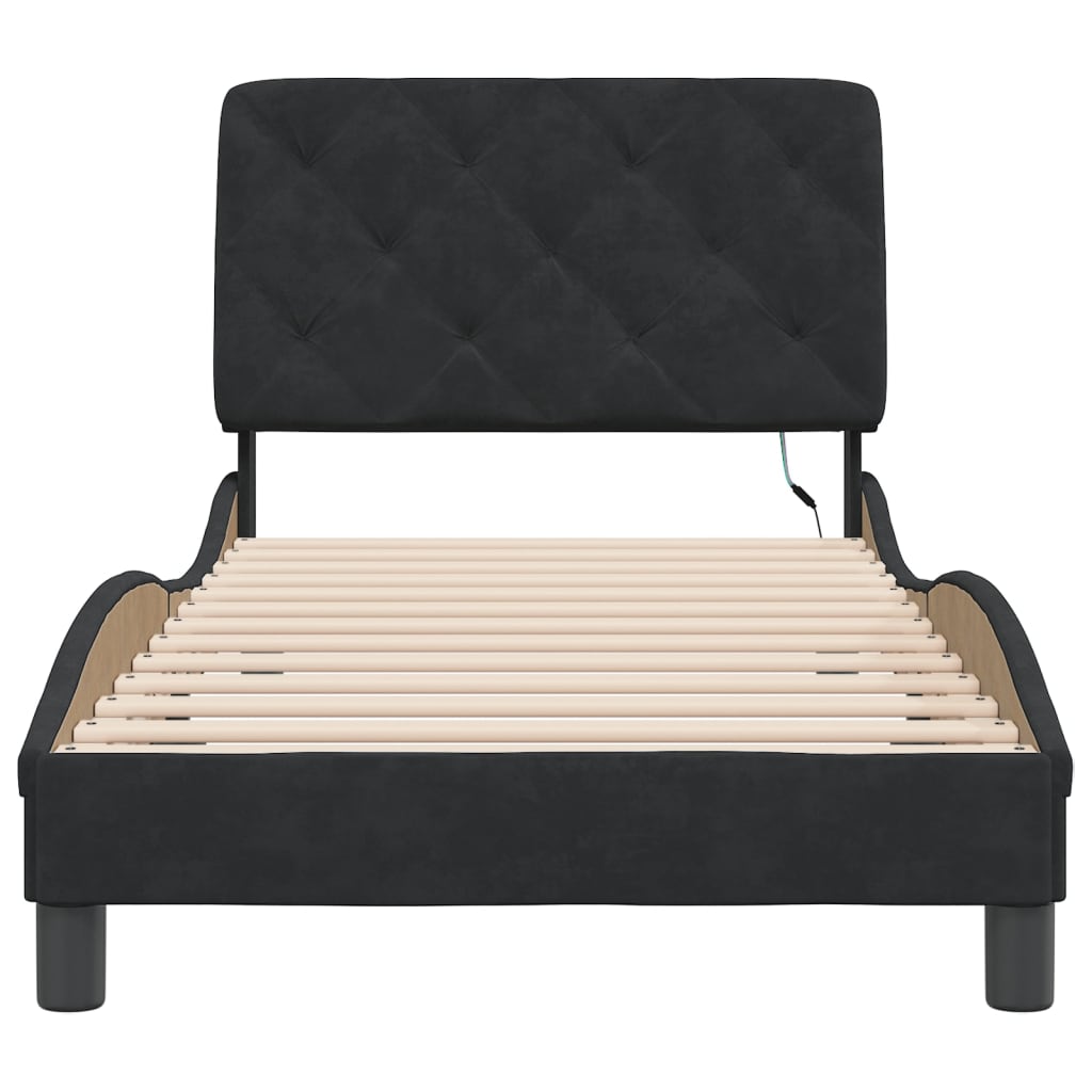 Bed Frame with LED without Mattress Black 90x190 cm Velvet
