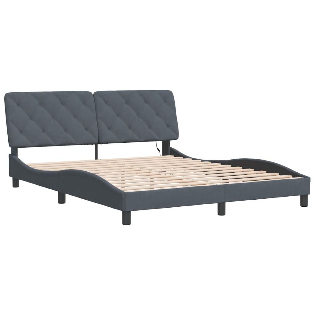 Bed Frame with LED without Mattress Dark Grey 152x203 cm Queen Velvet