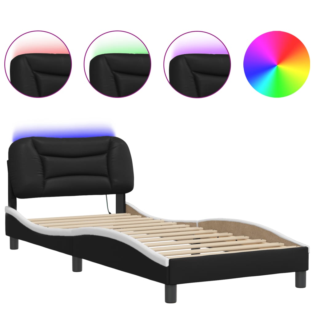 Bed Frame with LED without Mattress Hvar Black&White 90x190 cm