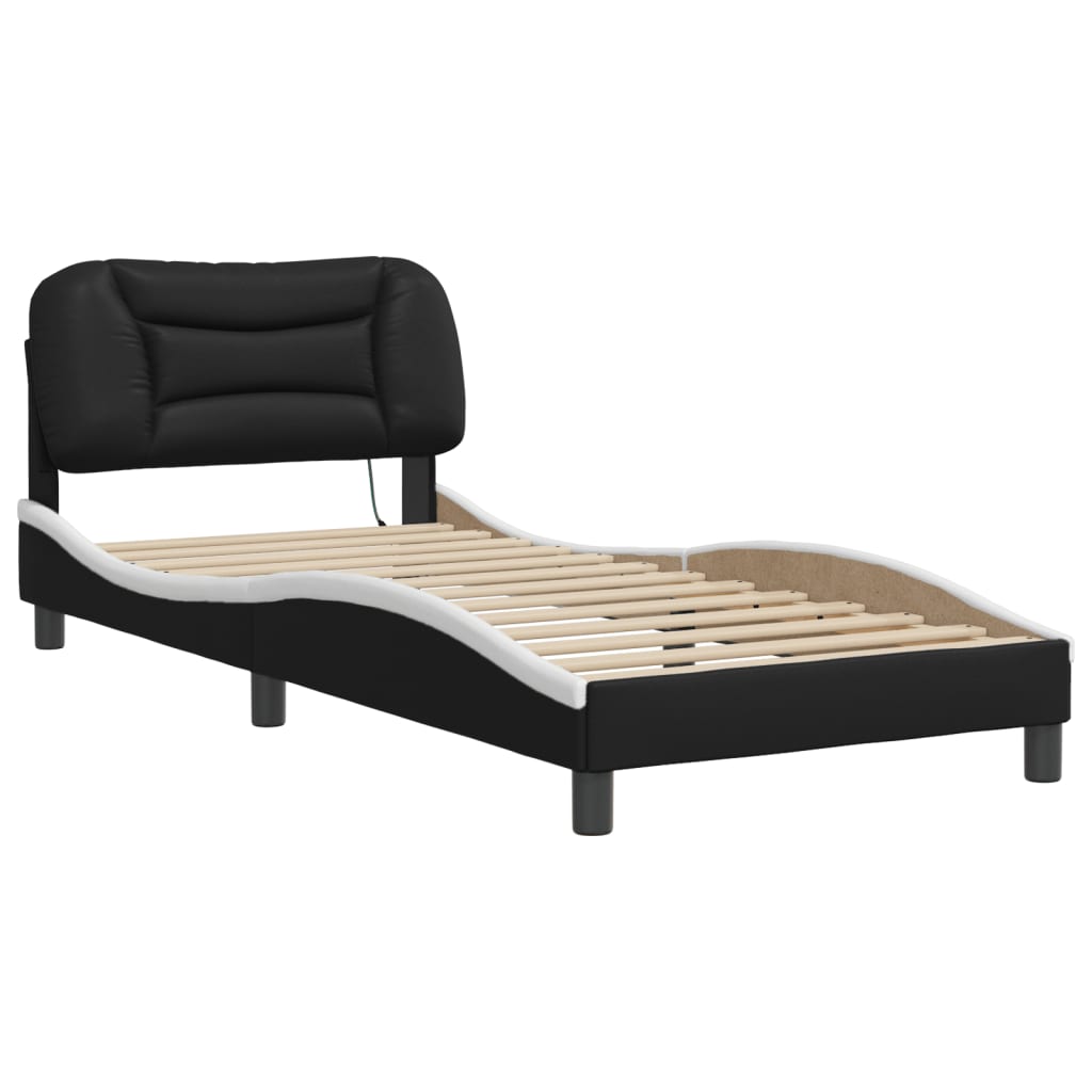 Bed Frame with LED without Mattress Hvar Black&White 90x190 cm