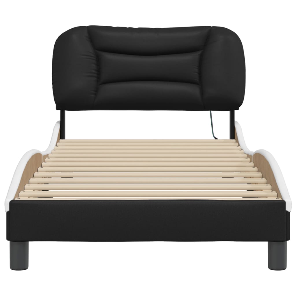 Bed Frame with LED without Mattress Hvar Black&White 90x190 cm