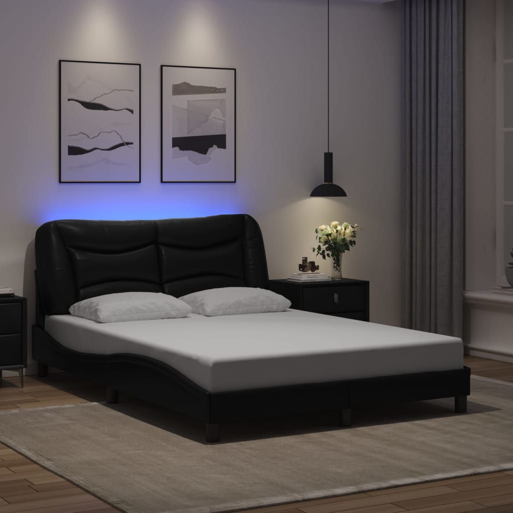 Bed Frame with LED without Mattress "Hvar" Black 137x190 cm