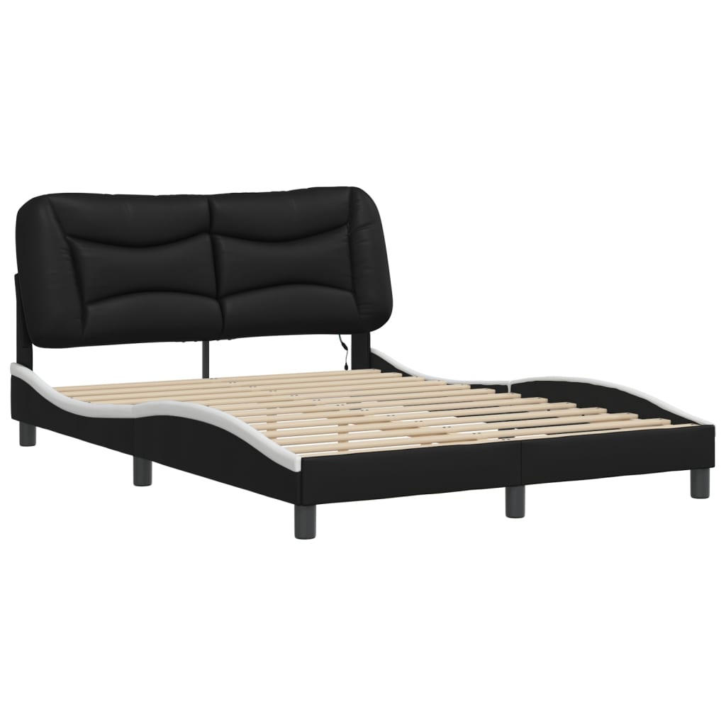 Bed Frame with LED without Mattress "Hvar" Black and White 137x190 cm