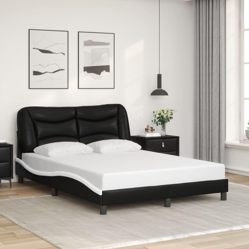 Bed Frame with LED without Mattress "Hvar" Black and White 137x190 cm
