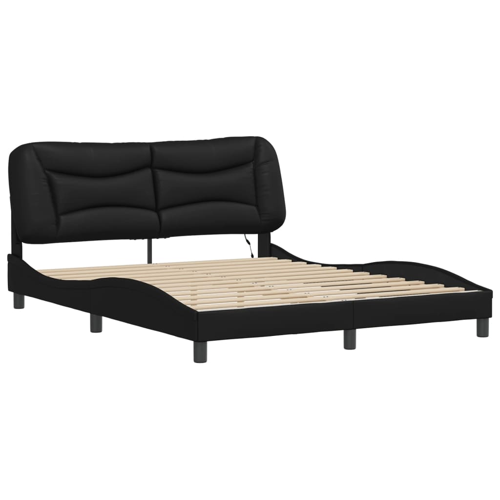 Bed Frame with LED without Mattress "Hvar" Black 152x203 cm
