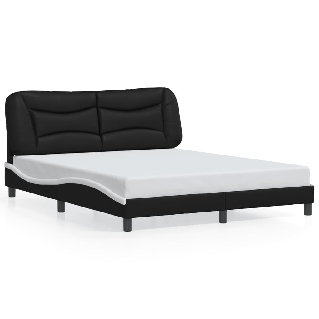 Bed Frame with LED without Mattress "Hvar" Black and White 152x203 cm