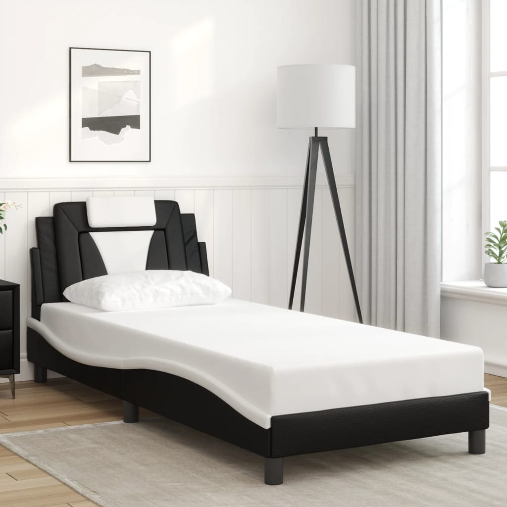 Bed Frame "Viana" with LED without Mattress Black and White 90x190 cm