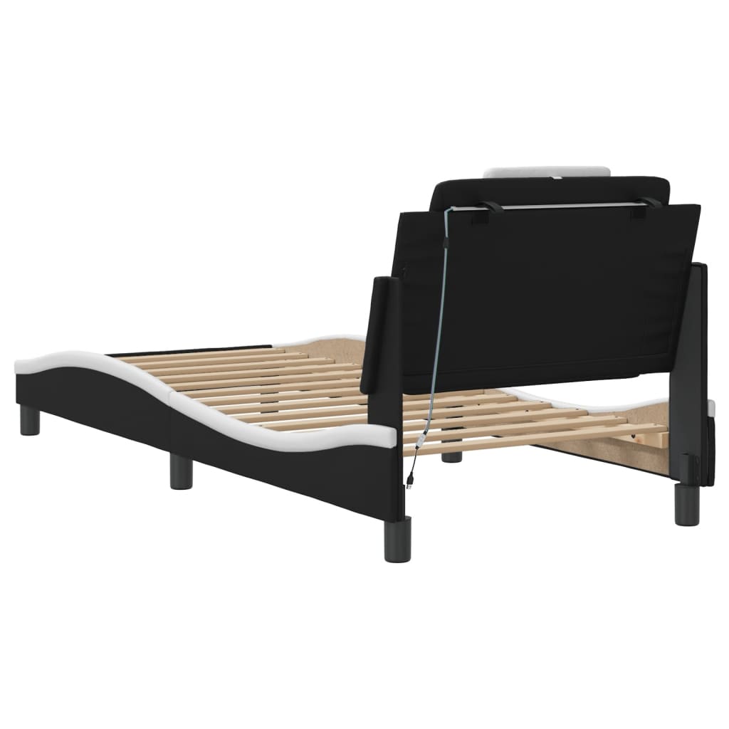 Bed Frame "Viana" with LED without Mattress Black and White 90x190 cm