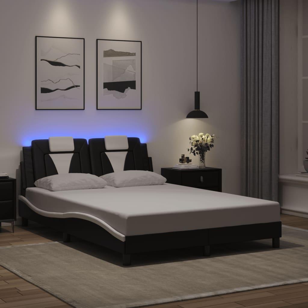 Bed Frame "Viana" with LED without Mattress Black and White 137x190 cm