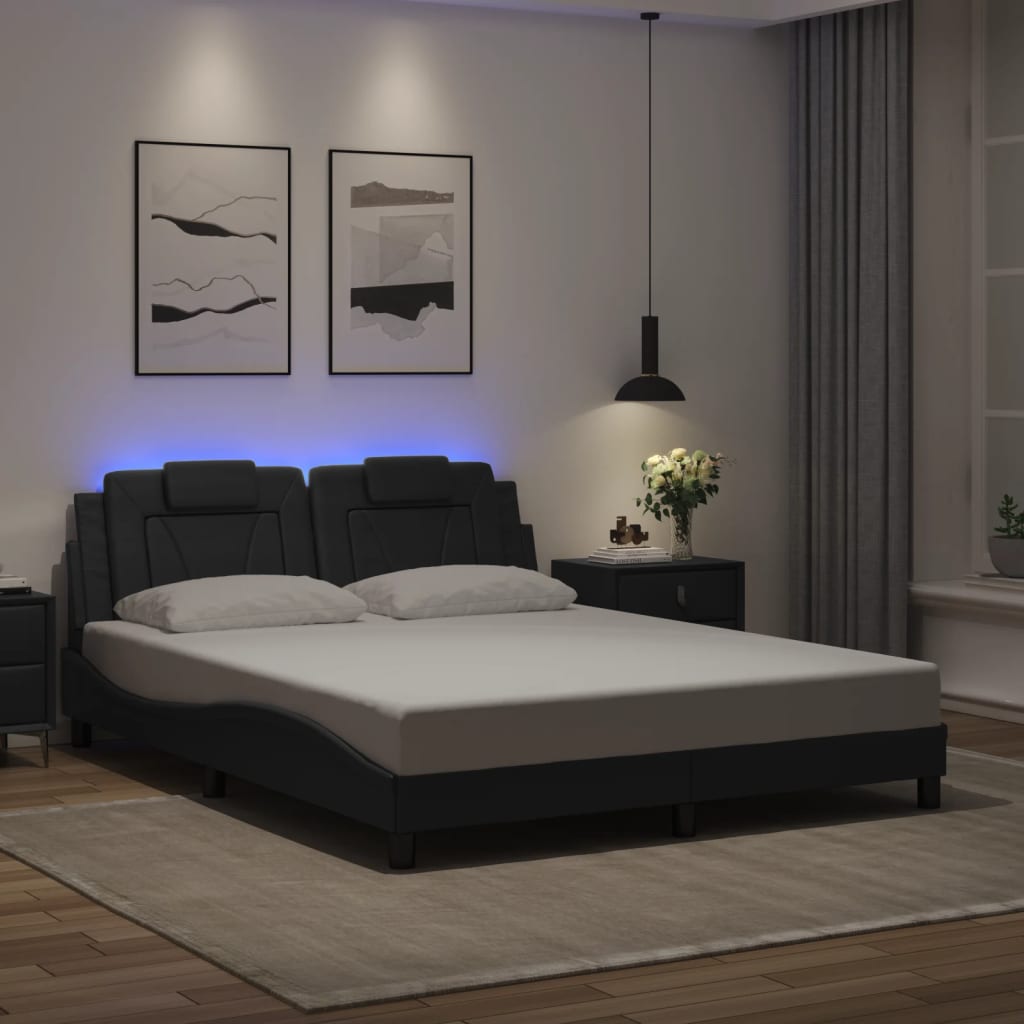 Bed Frame "Viana" with LED without Mattress Black 152x203 cm