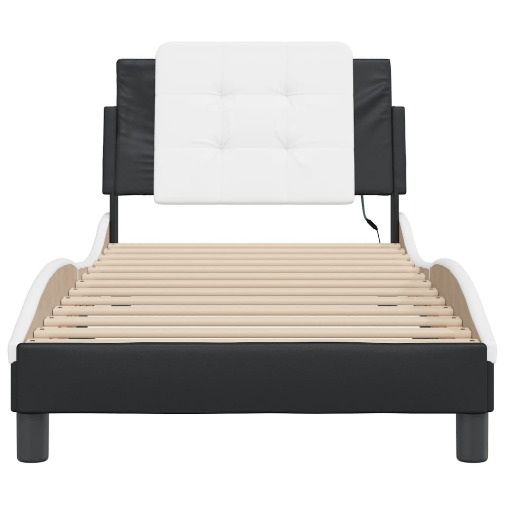 Bed Frame with LED without Mattress "Zadar" Black and White 90x190 cm