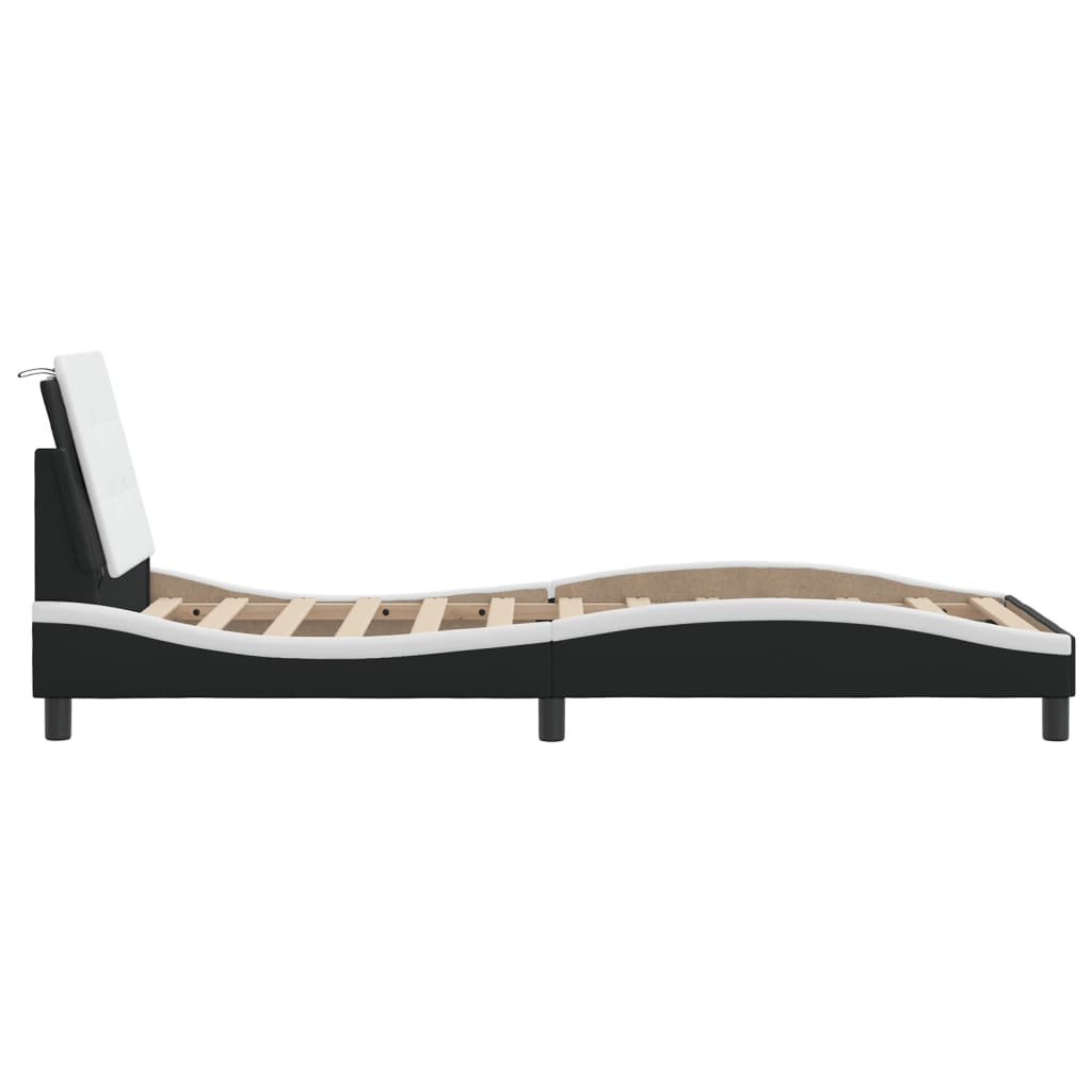Bed Frame with LED without Mattress "Zadar" Black and White 90x190 cm