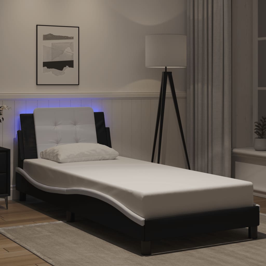 Bed Frame with LED without Mattress "Zadar" Black and White 90x190 cm
