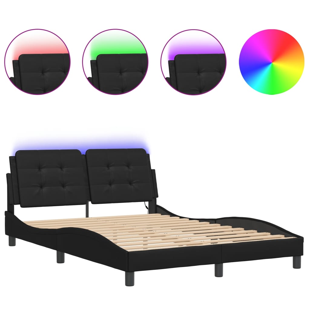 Bed Frame with LED without Mattress "Zadar" Black 137x190 cm
