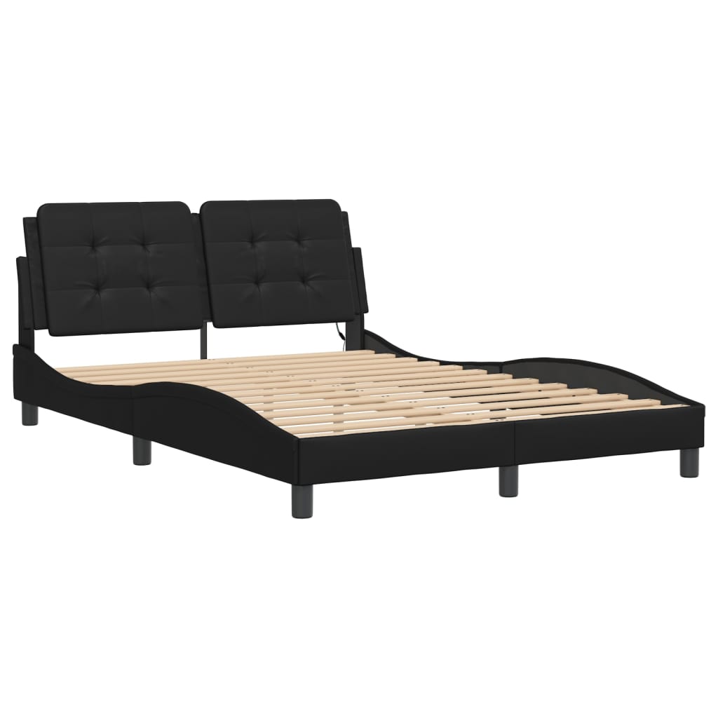 Bed Frame with LED without Mattress "Zadar" Black 137x190 cm