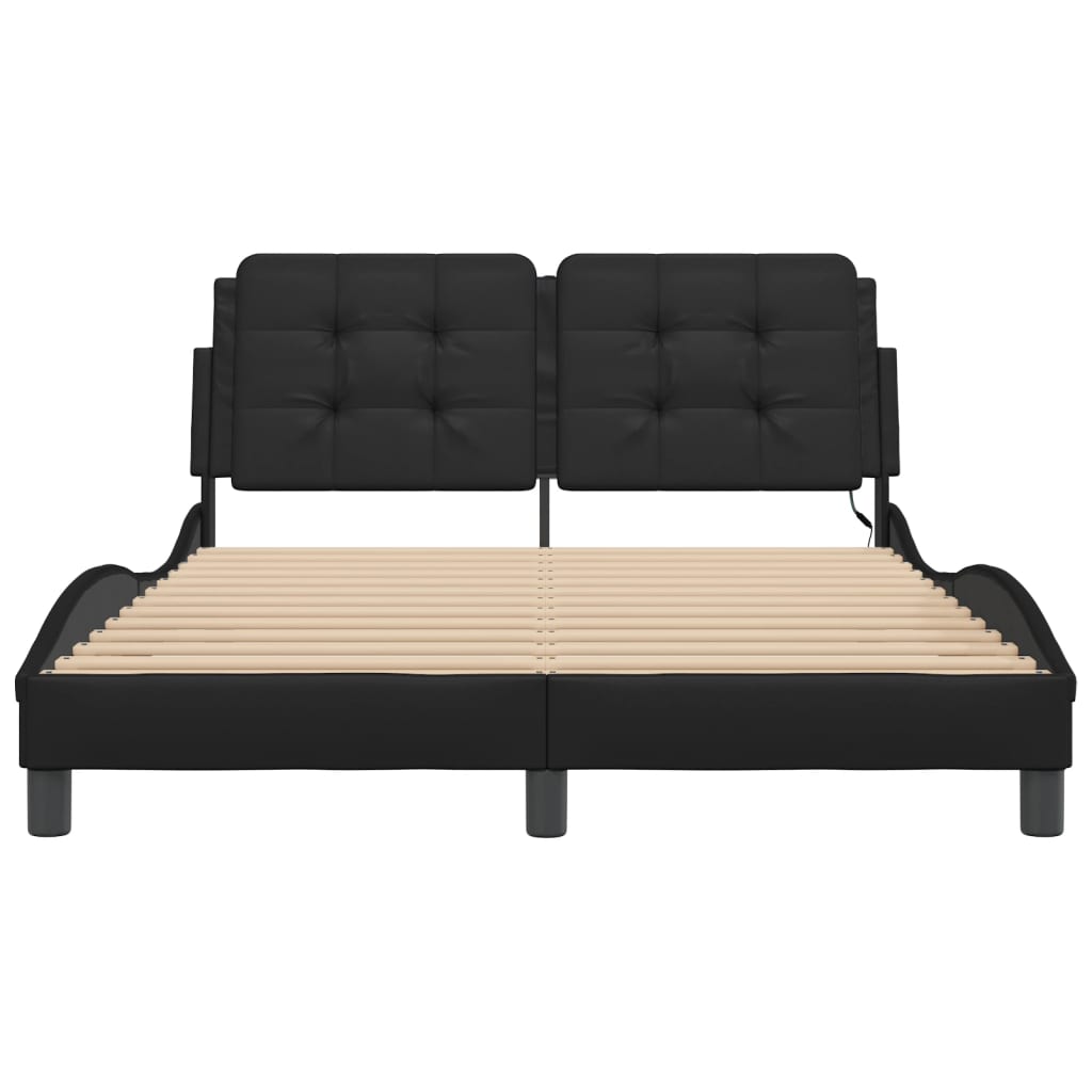 Bed Frame with LED without Mattress "Zadar" Black 137x190 cm