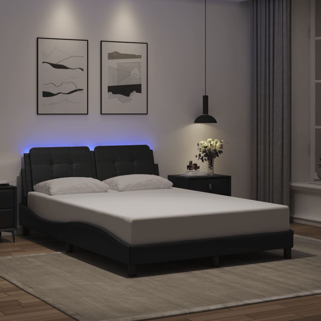 Bed Frame with LED without Mattress "Zadar" Black 137x190 cm