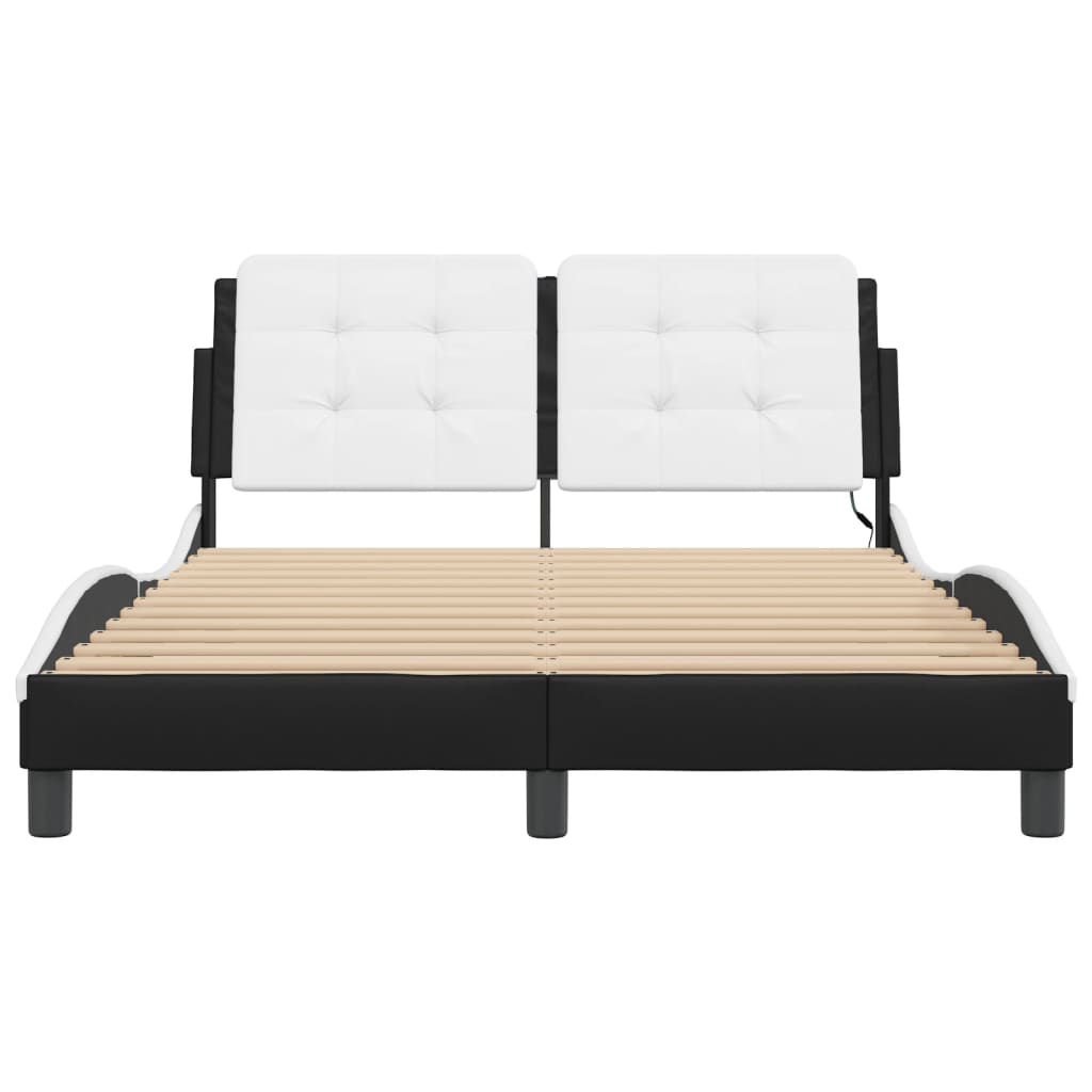 Bed Frame with LED without Mattress "Zadar" Black and White 137x190 cm