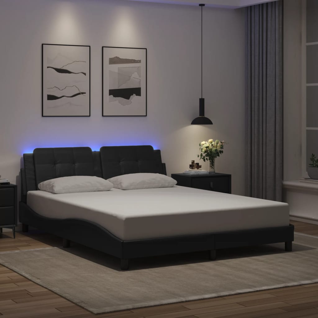 Bed Frame with LED without Mattress "Zadar" Black 152x203 cm