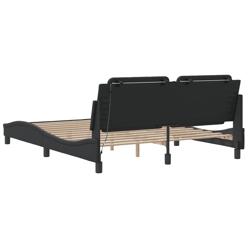 Bed Frame with LED without Mattress "Zadar" Black 152x203 cm