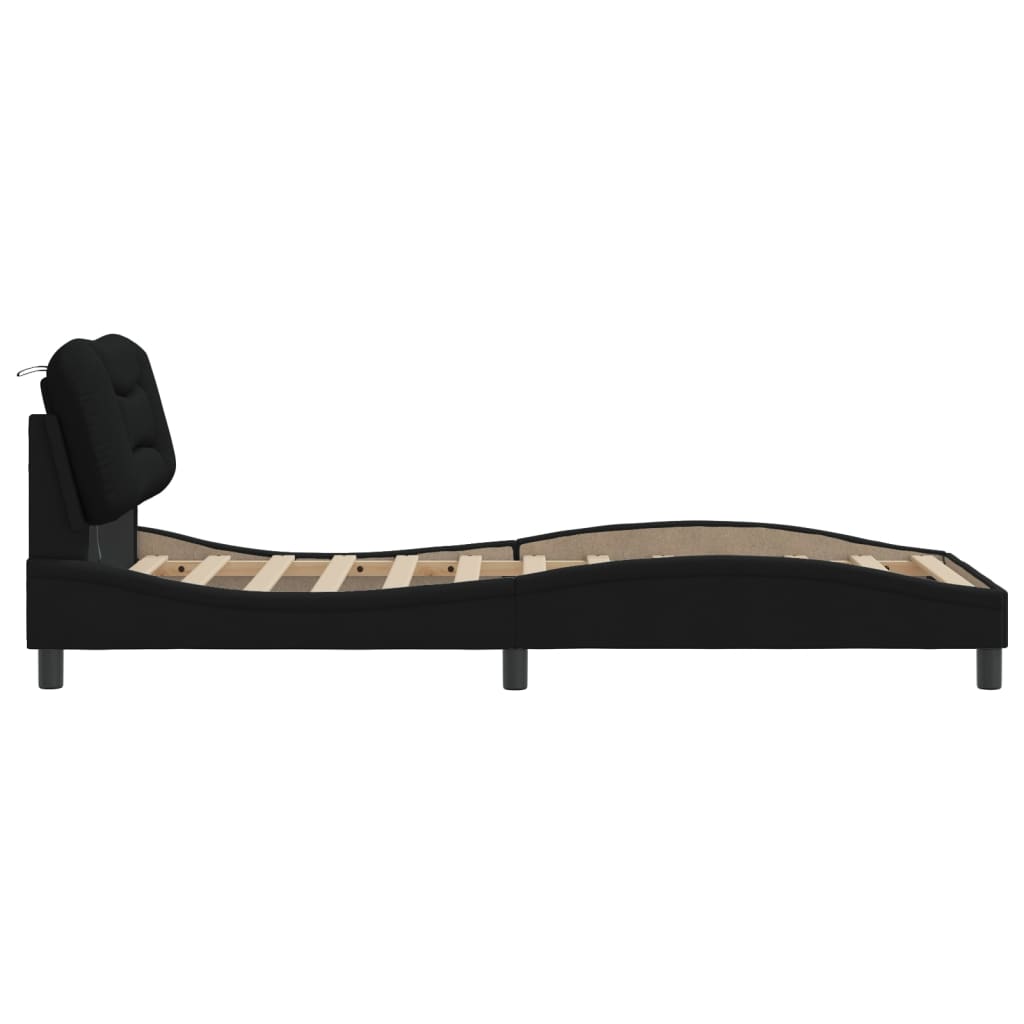 Bed Frame with LED without Mattress "Hvar" Black 90x190 cm Fabric