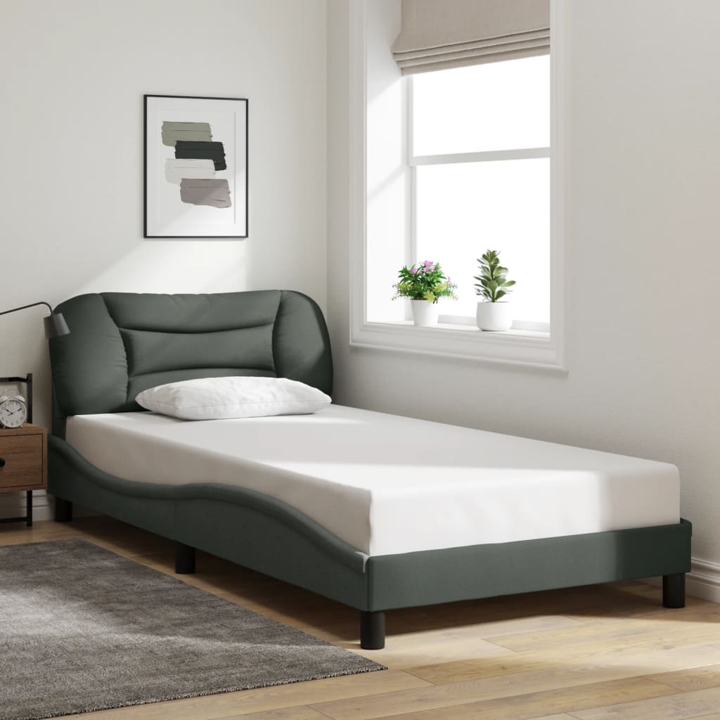 Bed Frame with LED without Mattress "Hvar" Dark Grey 107x203 cm King Single Fabric
