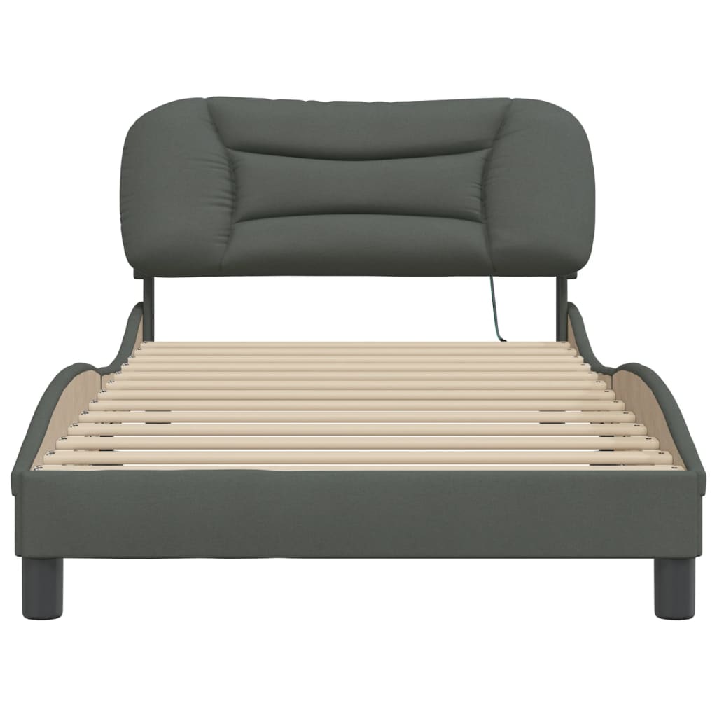 Bed Frame with LED without Mattress "Hvar" Dark Grey 107x203 cm King Single Fabric