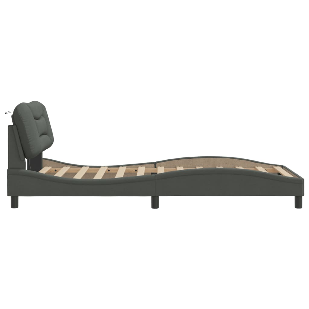 Bed Frame with LED without Mattress "Hvar" Dark Grey 107x203 cm King Single Fabric