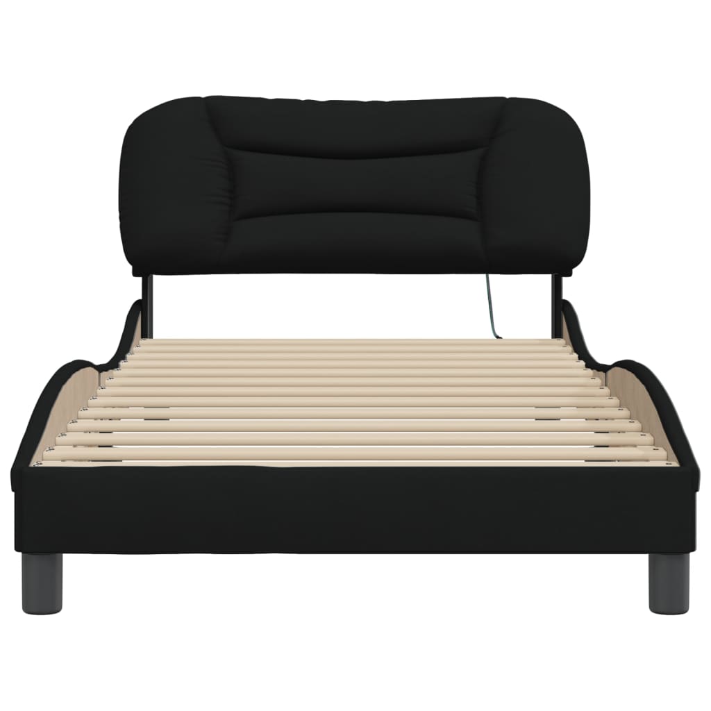 Bed Frame with LED without Mattress "Hvar" Black 107x203 cm King Single Fabric
