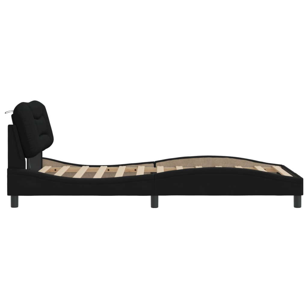 Bed Frame with LED without Mattress "Hvar" Black 107x203 cm King Single Fabric