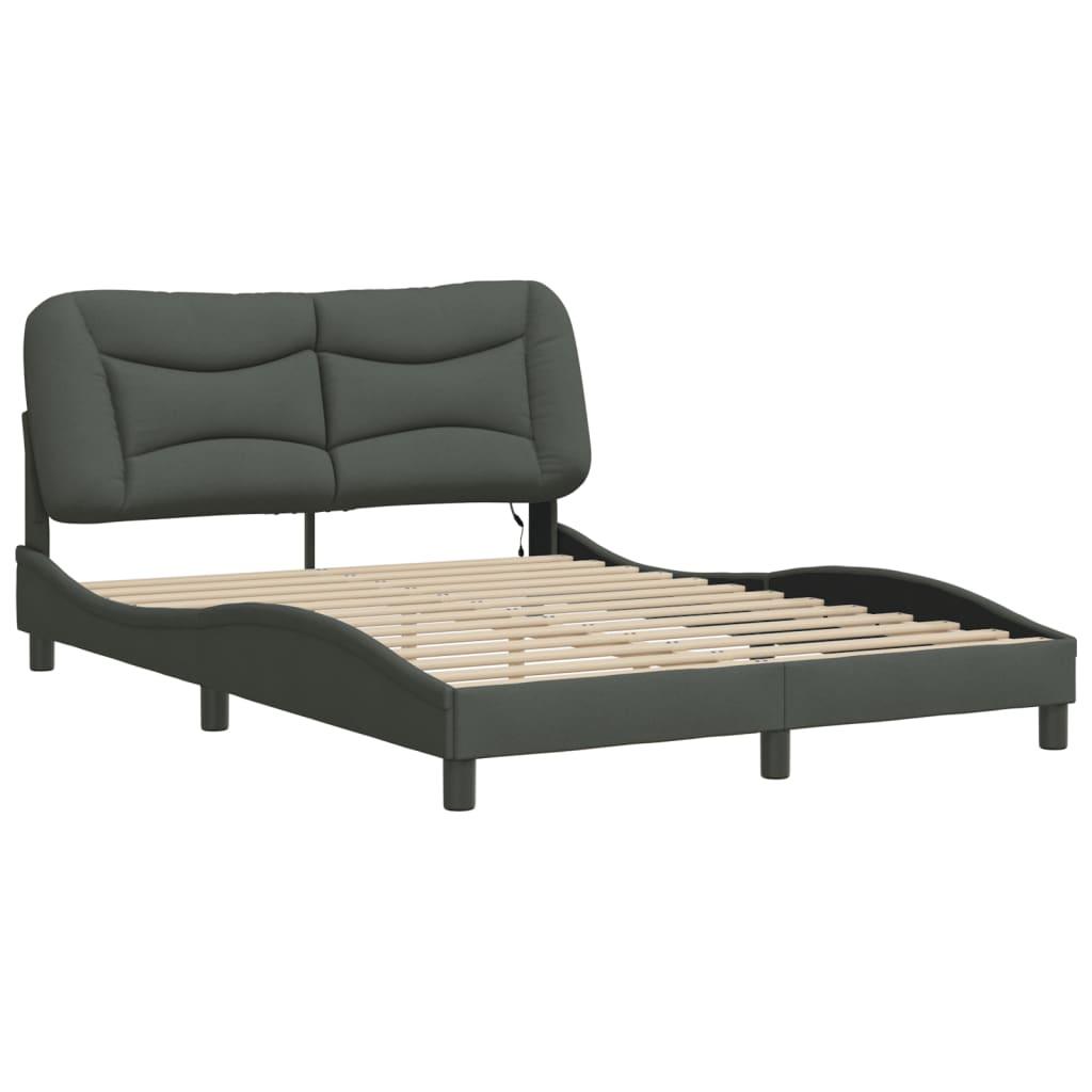 Bed Frame with LED without Mattress "Hvar" Dark Grey 137x190 cm Double Fabric