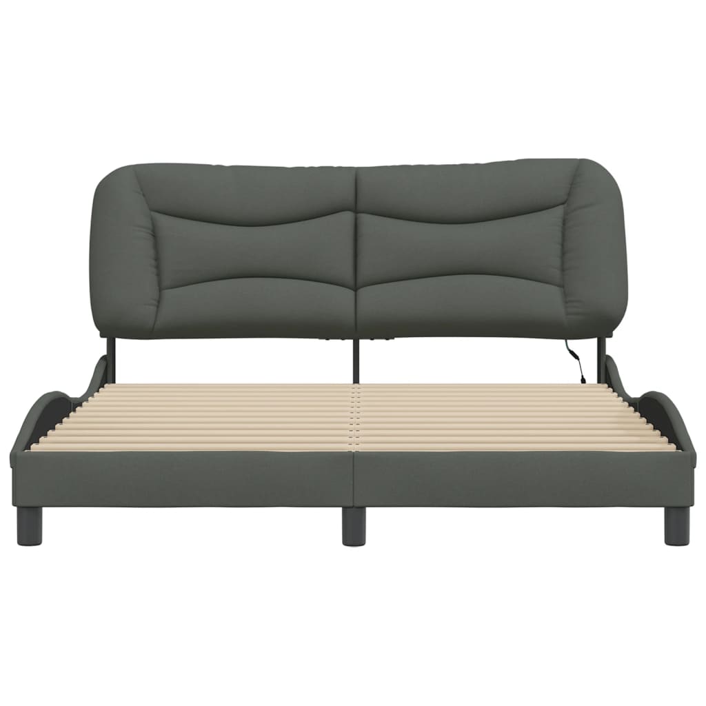 Bed Frame with LED without Mattress "Hvar" Dark Grey 152x203 cm Queen Fabric
