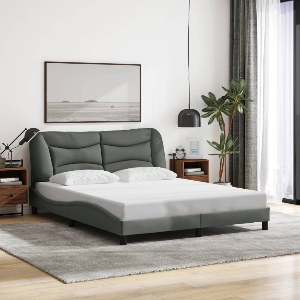 Bed Frame with LED without Mattress "Hvar" Black 152x203 cm Queen Fabric