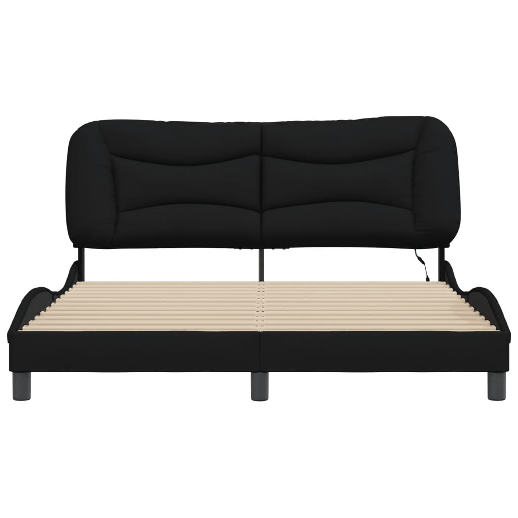 Bed Frame with LED without Mattress "Hvar" Black 152x203 cm Queen Fabric
