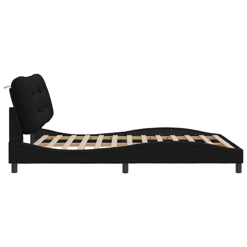Bed Frame with LED without Mattress "Hvar" Black 152x203 cm Queen Fabric
