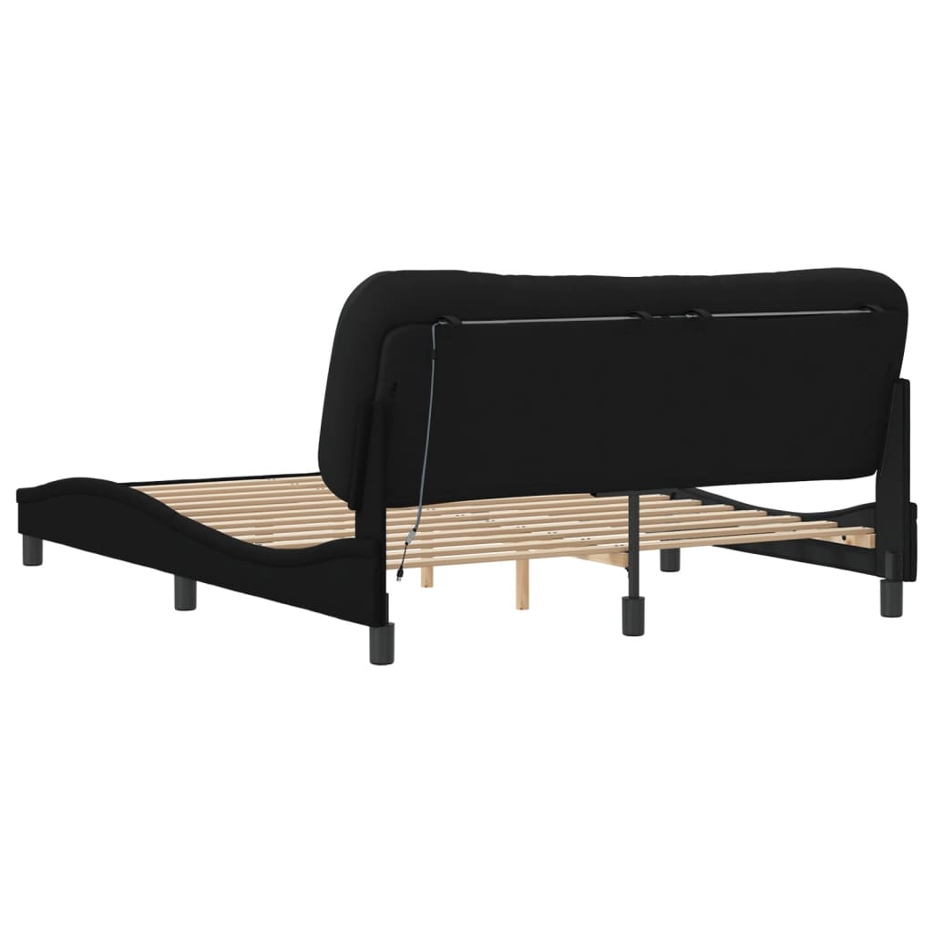 Bed Frame with LED without Mattress "Hvar" Black 152x203 cm Queen Fabric