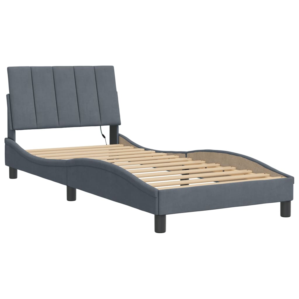 Bed Frame with LED without Mattress "Hanko" Dark Grey 90x190 cm Velvet