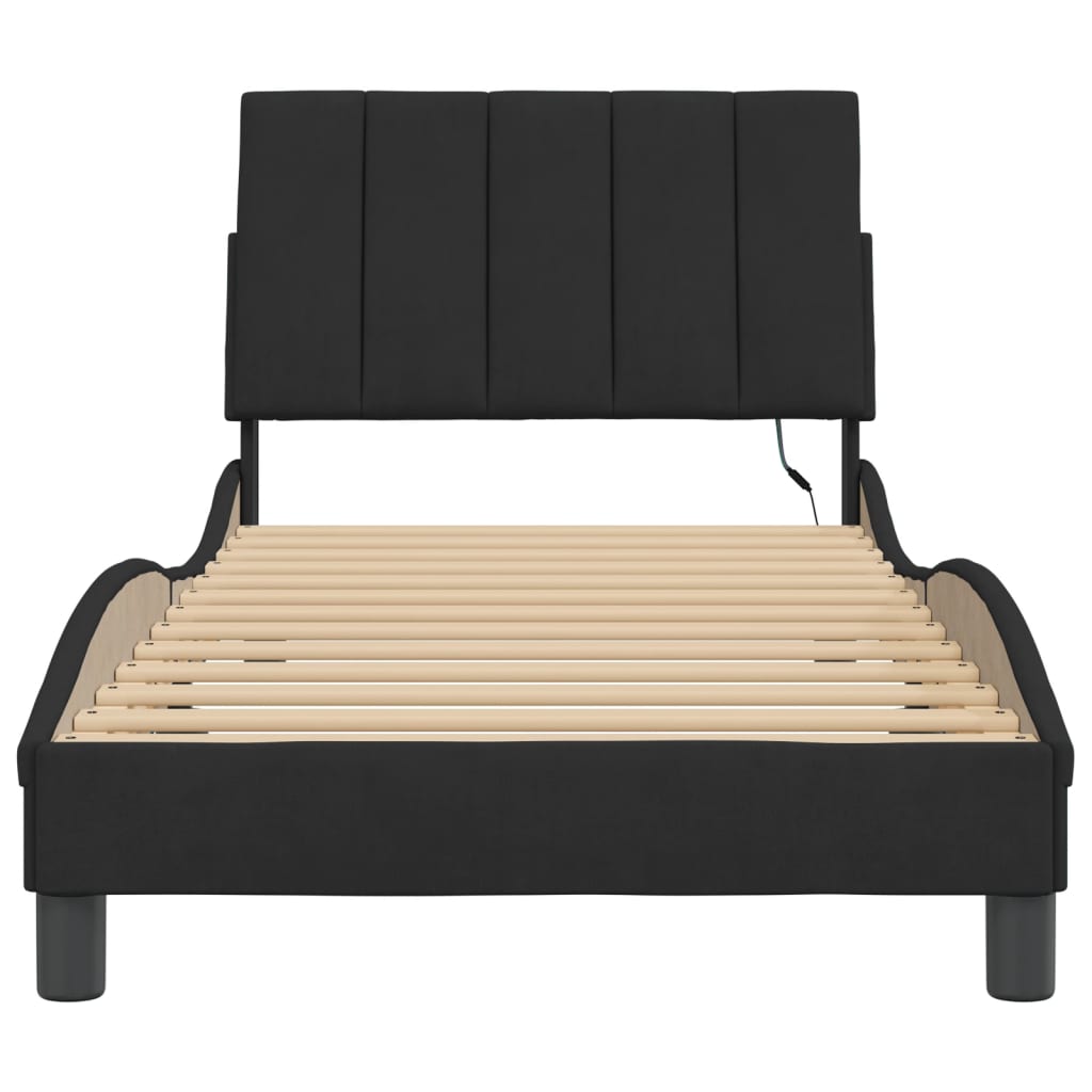 Bed Frame with LED without Mattress "Hanko" Black 90x190 cm Velvet