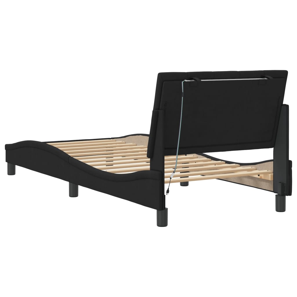Bed Frame with LED without Mattress "Hanko" Black 90x190 cm Velvet