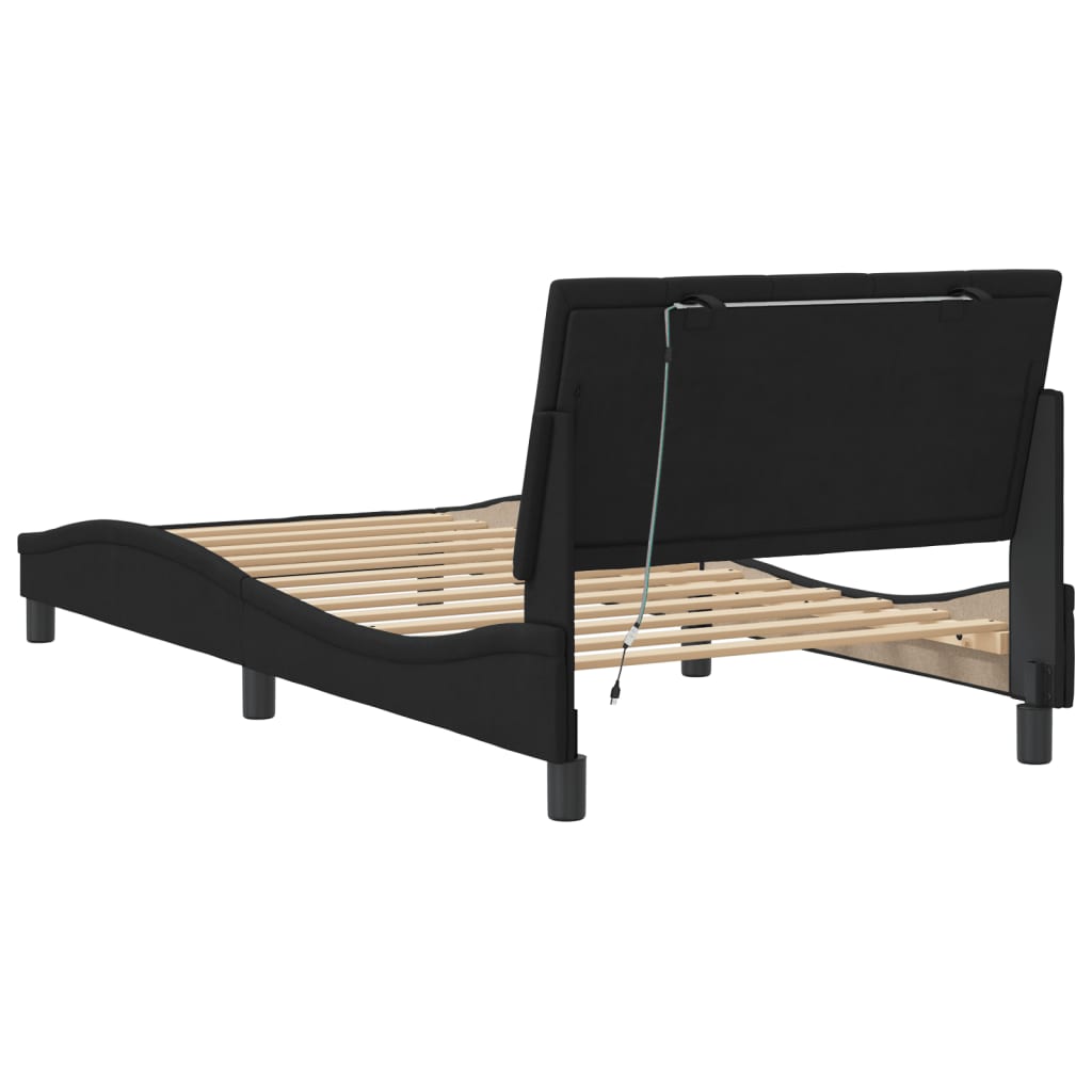 Bed Frame with LED without Mattress "Hanko" Black 107x203 cm King Single Velvet