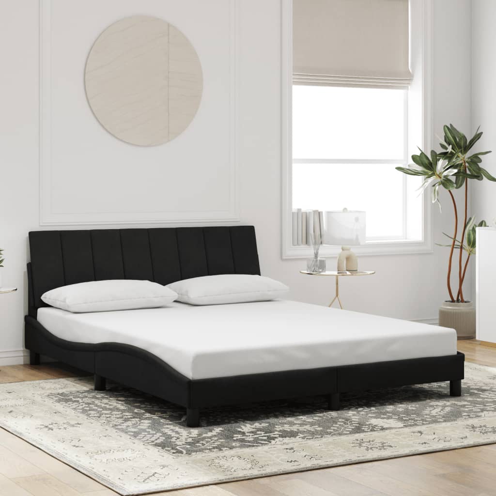 Bed Frame with LED without Mattress "Hanko" Black 152x203 cm Queen Velvet