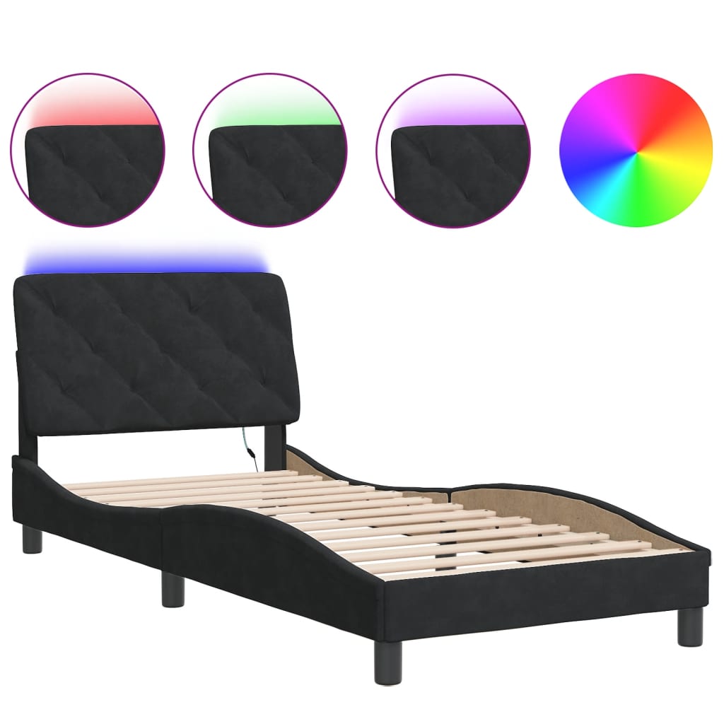 Bed Frame with LED without Mattress Black 90x190 cm Velvet