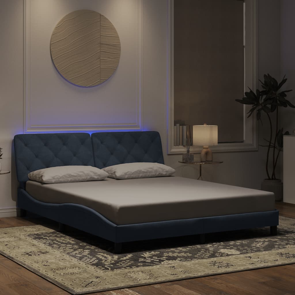 Bed Frame with LED without Mattress Dark Grey 152x203 cm Queen Velvet