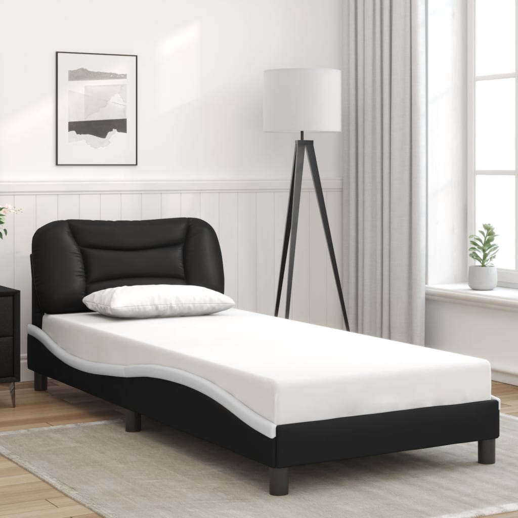 Bed Frame with LED without Mattress "Hvar" Black and White 90x190 cm
