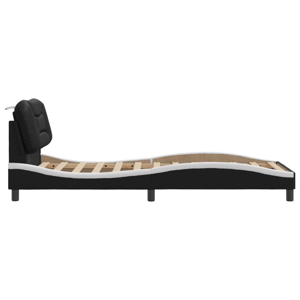 Bed Frame with LED without Mattress "Hvar" Black and White 90x190 cm