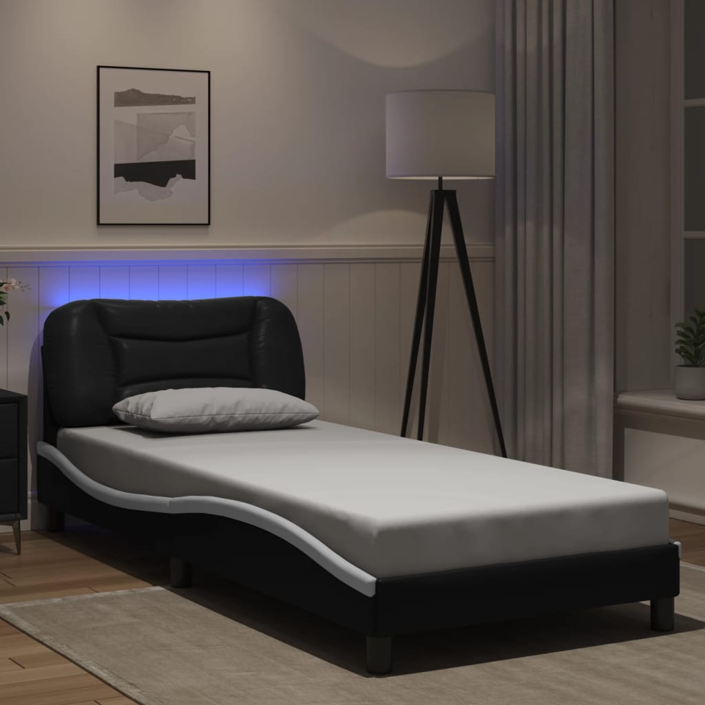 Bed Frame with LED without Mattress "Hvar" Black and White 90x190 cm
