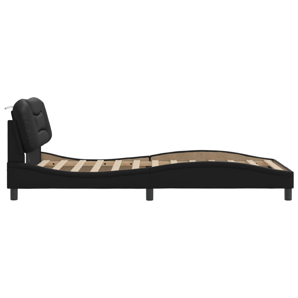 Bed Frame with LED without Mattress "Hvar" Black 107x203 cm