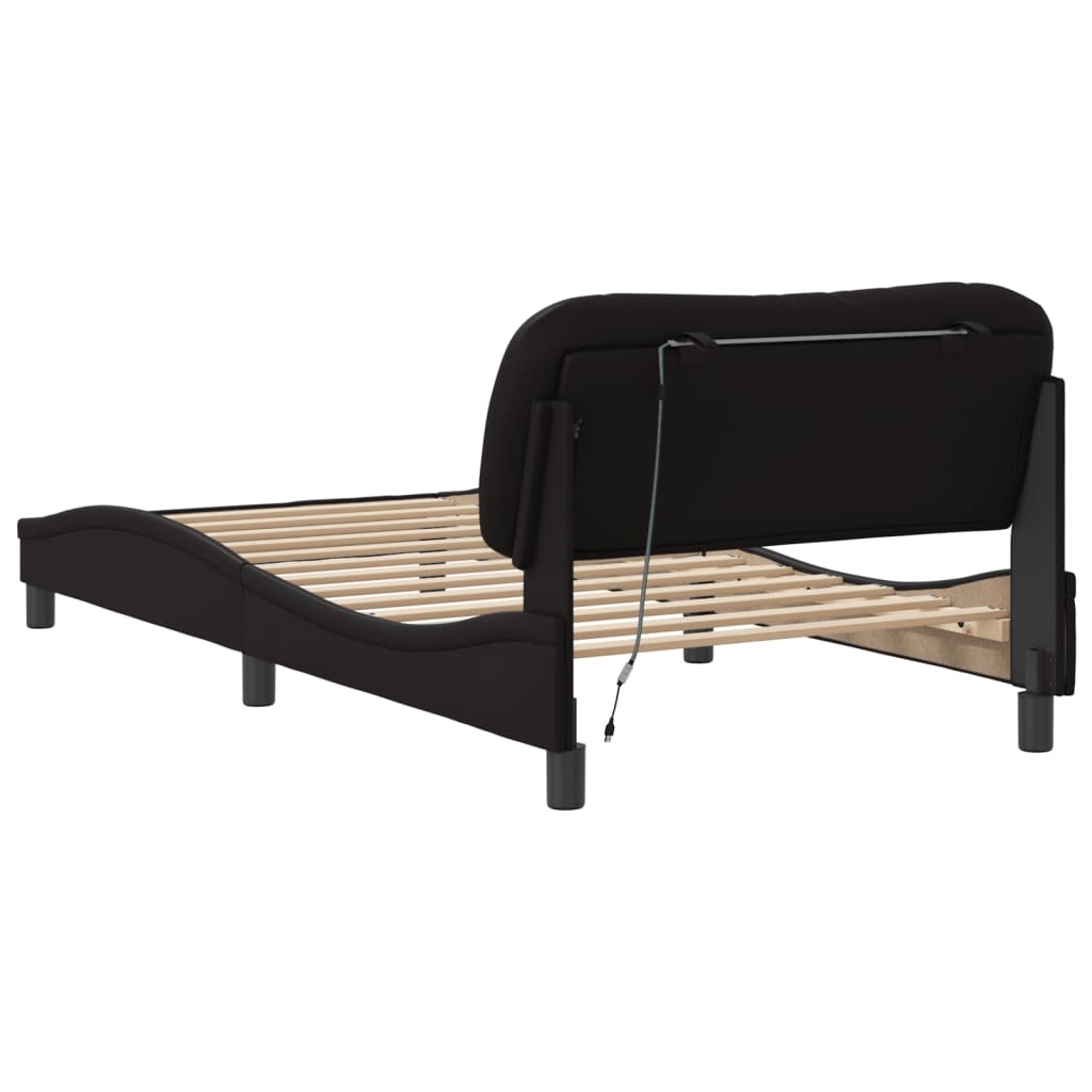 Bed Frame with LED without Mattress "Hvar" Black 107x203 cm