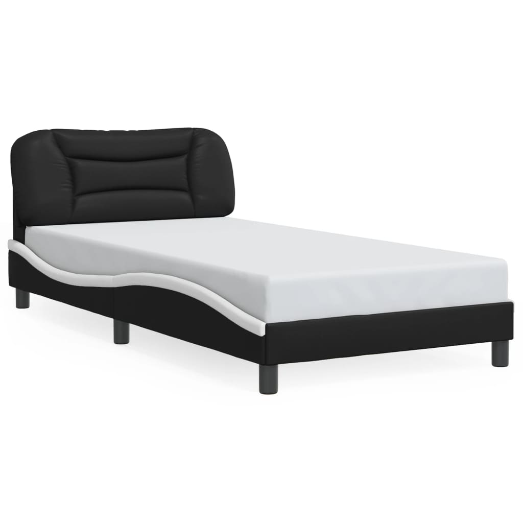 Bed Frame with LED without Mattress "Hvar" Black and White 107x203 cm